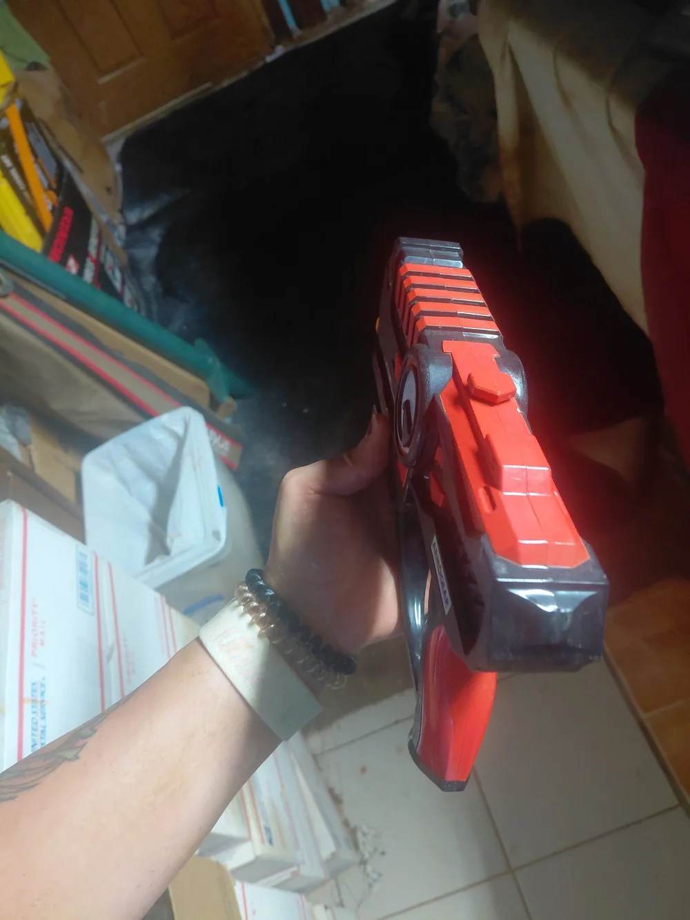 ArmoGear RED Infrared Laser Tag Gun featuring a distinct circular display on the